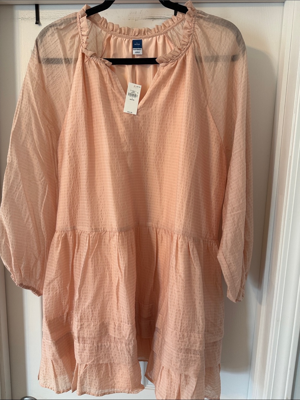 Old Navy Light Peach Tiered Long Sleeve Peasant Dress